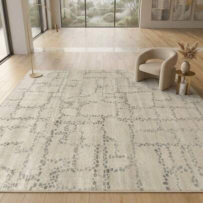 1pc Rug/Carpet, Nordic INS Cream Asymmetrical Geometric Spot Color Block Vintage Style - Soft Faux Wool Rug, Suitable For Bathroom, Kitchen, Entryway, Hallway, Bedside, Living Room, Bedroom, All Season Machine Washable 100% Polyester Mat, Home Decor
