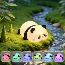 Soft Cute Panda Night Light, Tap To Light Up, Warm Tone And 7 Color Modes, Soft Silicone USB Rechargeable Panda Desk Lamp, 30-Minute Timer Auto Shut-Off, Creative Animal Night Light For Kids Room, Cool Gift For Boys And Girls, Birthday And Christmas Gift - White - View 21