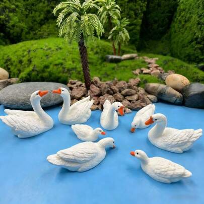Bộ 4 tượng thiên nga - Tượng nhỏ bằng nhựa, thích hợp trang trí vườn cổ tích, ao hồ và sân hiên | Hoàn hảo cho các bữa tiệc ngoài trời, tạo không khí Giáng sinh và làm đạo cụ chụp ảnh, cũng là những bức tượng nhỏ sưu tầm cho Giáng sinh, Halloween, Ngày của Mẹ và trang trí nhà cửa mùa thu.
