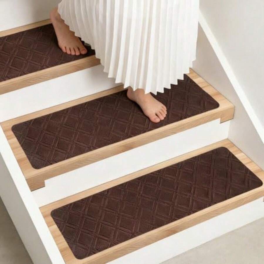 Alfombra Antideslizante para Escaleras 15 Piezas de Adhesivo para Escaleras de Madera antideslizante y adhesiva para garantizar la  de personas mayores niños y mascotas 76 x 20 cm . - marrón - Ver 1