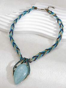 1件复古波西米亚风猫眼石吊坠毛衣链项链 - 葉子 - 查看 3