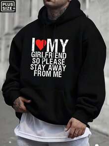 Men's Funny Girlfriend Saying Hoodie - "I Love My Girlfriend So Please Stay Away From Me" Graphic Pullover - Heavyweight 240gsm Crewneck Sweatshirt - Black With White Text - Plus Size Big & Tall - Machine Washable Couples Gift For Boyfriend, Streetwear Fashion, Relaxed Fit, Comfortable Fabric, Long Sleeve Top, Humorous Apparel, PLUS SIZE-Unisex Women & Men's Daily Wear - 黑色 - 查看 6