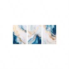 3 Piezas Pintura en lienzo de mármol abstracto azul y dorado, impresiones modernas de lujo de tinta fluida y geoda, decoración abstracta de dorado y azul verdoso para sala de estar y dormitorio, decoración minimalista y bohemia para el hogar, sin marco - 810 - Ver 13