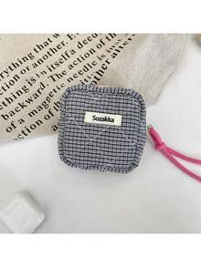 绗缝格纹收纳卫生包，女士洗漱包，化妆包，零钱包，迷你化妆包，钥匙，杂物收纳包，学生包 - 彩色 - 查看 6