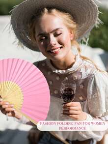 10pcs Folding Fans, Bamboo Handheld Sandalwood Fans With Thank You Cards And Gift Bags, Suitable For Wedding Guests, Party Favors, Bridal Showers, Church Decor (Pink) - Pink - View 7