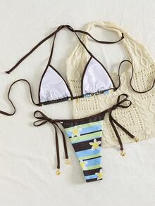 Bộ đồ bơi nữ gợi cảm, tối giản, phong cách retro, thích hợp cho kỳ nghỉ, du lịch biển, tiệc tùng, in họa tiết, kiểu buộc dây cổ, hàng mới về mùa xuân/hè. - Hoa màu vàng nhiều màu - Xem 3