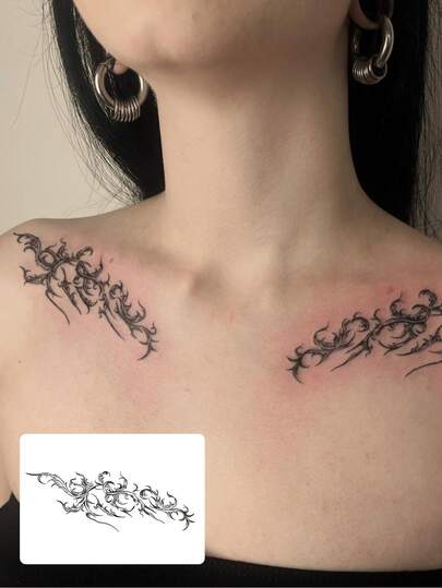 1 miếng dán hình xăm tạm thời thảo dược, giữ màu 7-14 ngày, thiết kế tối giản trừu tượng hình dây leo và xương đen bí ẩn, hình xăm dán tay thời trang không thấm nước, phù hợp cho mọi người.