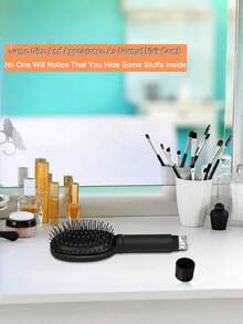 1pc Diversion Hairbrush, Can Hide Money, Cash, Jewelry And Other Valuables, Secret Storage Box, Hairbrush Box, Can Hide Diamonds And Keys - Black - View 6