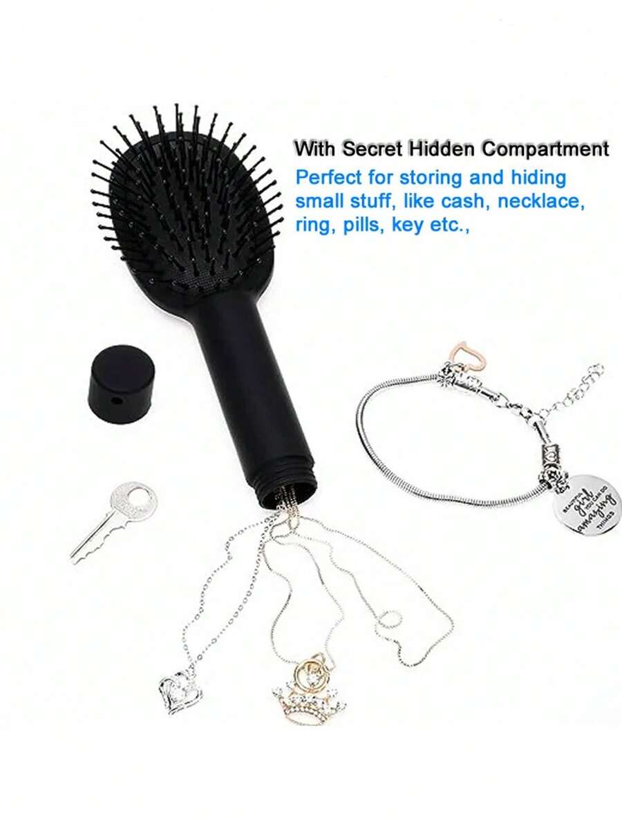 1pc Diversion Hairbrush, Can Hide Money, Cash, Jewelry And Other Valuables, Secret Storage Box, Hairbrush Box, Can Hide Diamonds And Keys - Black - View 1