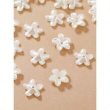 100pcs/Pack Pearl-Color Small Peach Blossom Flower DIY Handcraft Bracelet Necklace Accessories, Simple Handicraft Floral Arrangement, Suitable For Pot Decor, Craft Supply, Clothing Decoration Valentines - 白色 - 查看 3