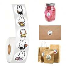 MIFFY 500张米菲兔圆形贴纸卷，可爱卡通兔子标签贴纸，生日派对礼品袋封口贴纸，派对礼物，完美的返校用品，米菲粉丝的生日礼物。 - 彩色 - 查看 4