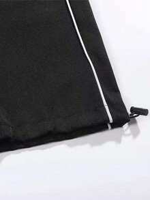 Men's Trousers, Side Tape Design, Solid Color, All-Match Style, Tapered Hem, Woven Fabric, Polyester, Suitable For Spring/Autumn, Versatile For Daily Commute Sports - Black - View 4