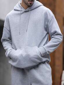 Sudadera con capucha de unicolor, de manga larga, con cordón y bolsillos para hombre GRDR - Gris Claro - Ver 2