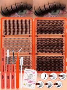 720/708/684 قطعة كتاب عناقيد رموش D Curl، رموش روسية حجم 3D ناعمة وفضفاضة بطول 10-18 مم بأنماط مختلطة، طقم إطالة رموش DIY محمول عالي الجودة، سهل التطبيق في المنزل، رموش مثالية لإطلالات حفلات يومية - متعدد الألوان - مشاهدة 14