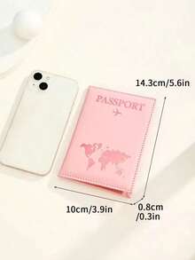 1pc Matte Finish Pu Material Travel Passport Cover With World Map & Letter Print And Fixed Design Passport Holder Passport Case Passport Wallet Passport Bag For Holiday For Vacation Passport Pouch For Flight For Back To School For Men And Women Travel Essentials Travel Accessories - 粉紅色的 - 查看 6