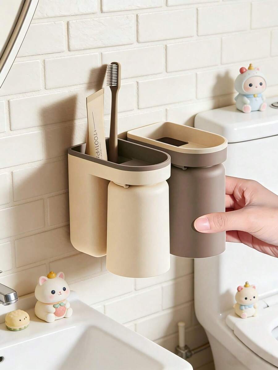 Bộ giá đựng bàn chải đánh răng treo tường chất lượng cao, giá đựng bàn chải đánh răng không cần khoan, dụng cụ sắp xếp bàn trang điểm phòng tắm.