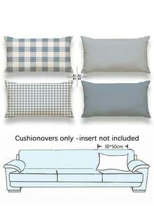 4 件装浅蓝色格子单面印花抱枕套，清新简约风格，家居装饰沙发靠垫套，方形仿亚麻枕套，现代沙发装饰枕套，不含枕芯 - 淺藍色 - 查看 10