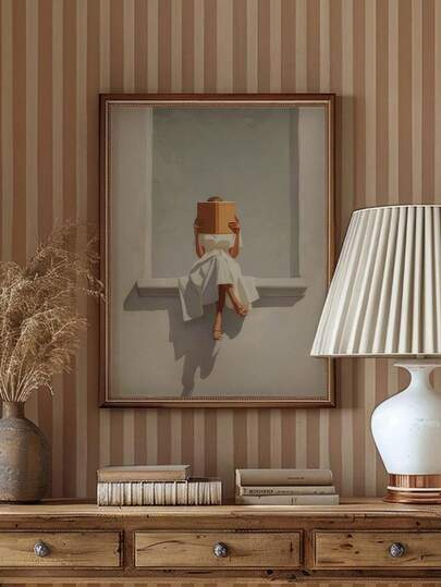 1 pieza Impresión sin marco de mujer leyendo - Arte de pared neutro, biblioteca, regalos para amantes de los libros, decoración minimalista, decoración de dopamina, decoración de lectura, impresiones de libros, arte de dormitorio