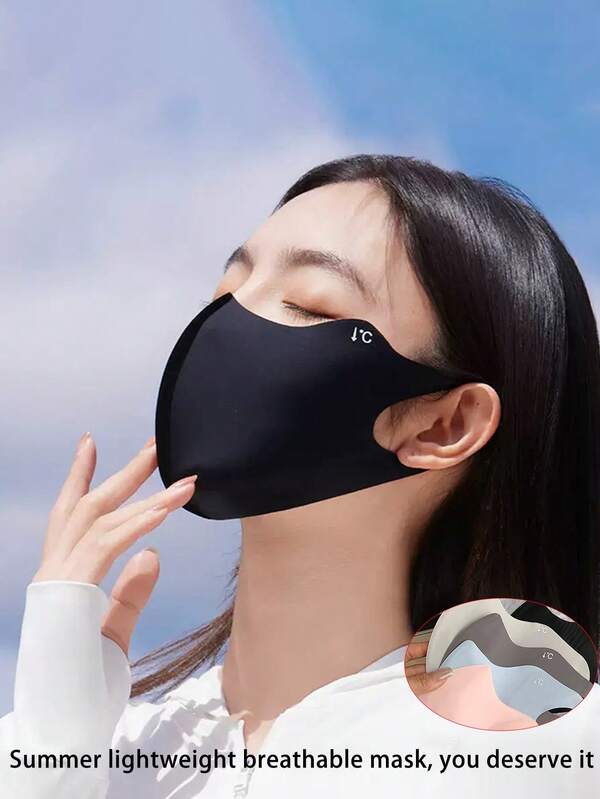 1/3 piezas Máscara de seda de hielo para mujer contra el sol de verano, máscara 3D delgada nueva de seda de hielo antirrayos UV sin costuras de color caramelo, máscara facial esencial de verano lavable