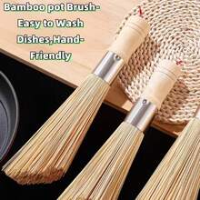 Cọ rửa nồi bằng tre tự nhiên 1/3 - Được thiết kế với đầu cọ cong, dụng cụ tẩy dầu mỡ mạnh mẽ này được chế tạo đặc biệt cho chảo chống dính, chảo xào và các dụng cụ nấu nướng khác trong nhà bếp, đảm bảo bề mặt sạch sẽ mà không làm trầy xước. - Bàn chải làm sạch - Xem 3
