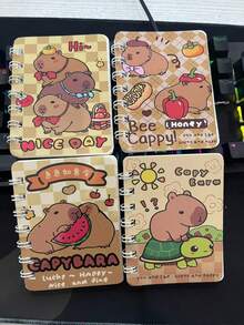 1/4pcs Soft Leather Spiral Notebook With Cute Capybara Pattern, 50 Pages, Ideal For Students, Office Gifts, Diaries, Learning Supplies, School Supplies (Mixed Color) - Multicolor - View 8