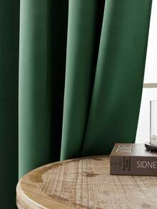 1pc/2pcs Solid Blackout Curtain Shades - Summer Home Decoration Thermal Insulated Grommet Blackout Draperies/Drapes For Bedroom, Living Room, Kitchen, Study, Office - Dark Green - View 5