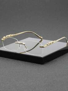 1pc Fashionable Unframed Men's Leopard Print Decorative Glasses, Elegant Decor Suitable For Daily Wear - Gold - View 9