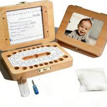 Wooden Baby Tooth Keepsake Box With Photo Frame, Holder For Fallen Teeth And Hair, Great For Baby Shower Party And Birthday Gift For Boys And Girls - Rectangle - View 3