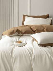 New Solid Color Patchwork Nordic Style Simple Polyester Duvet Cover 3 Pieces Set - Coffee Brown - View 4