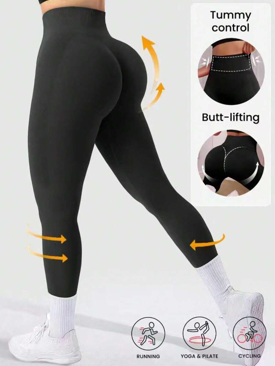 1pc Women's High Waist Seamless Leggings, Soft & Stretchy, Butt Lifting & Shaping, Suitable For Fitness, Yoga, Running, Wear In Spring Sports
