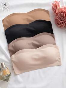 4pcs/Set Multi-Color Women's Back Closure Bra, Seamless Lining, One-Piece Design, Comfortable Camisole Style Lingerie - Multicolor - View 2