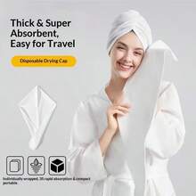 5 chiếc/10 chiếc mũ trùm đầu dùng một lần bằng vải không dệt - Siêu thấm hút - Nhanh khô - Đồ dùng du lịch - Mũ tắm khách sạn - Tiện lợi mang theo - Đóng gói riêng lẻ - trắng - Xem 11