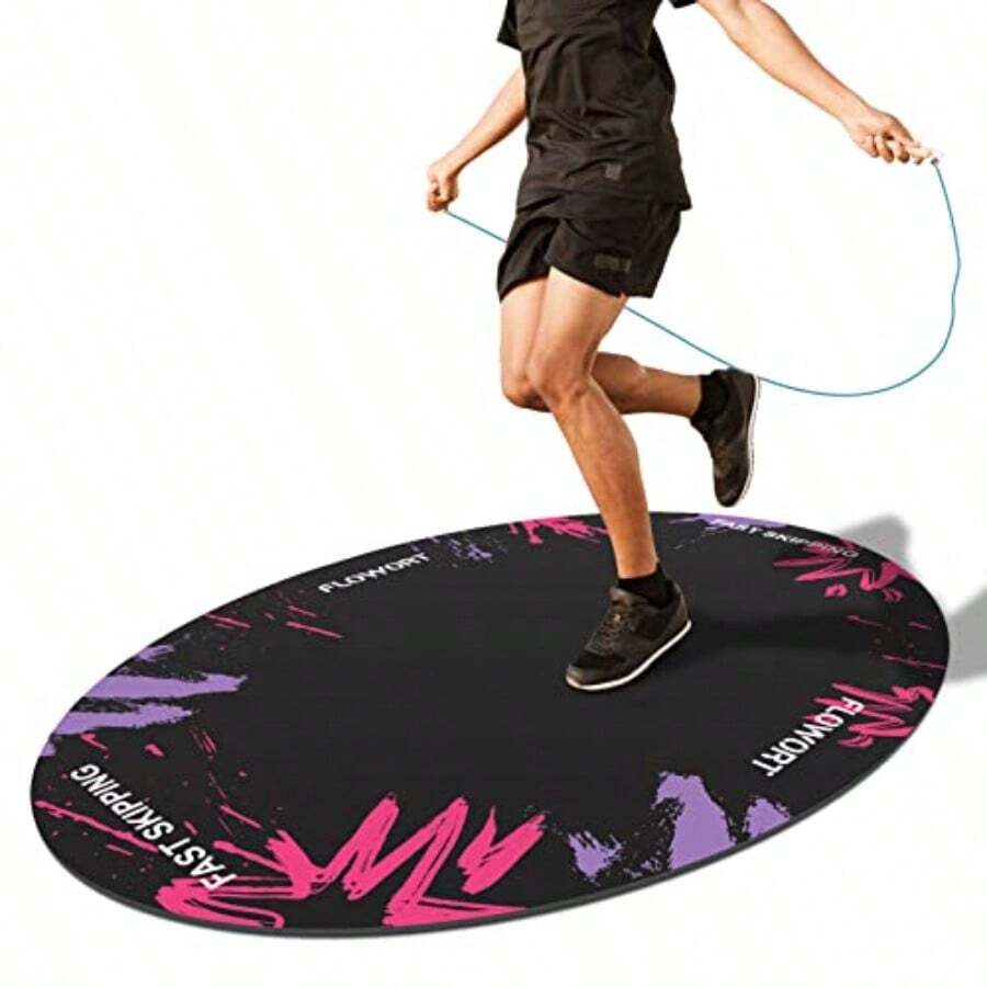 Jump Rope Mat Large Rubber Exercise Mat Indoor Outdoor Shock Absorbing Mat Non-Slip Oval Design for Floor and Rope Protection Workout Mats for Home Gym Flooring - Púrpura - Ver 1