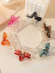 6pcs Semi-Transparent Ombre Star-Shaped Hair Clips, Suitable For Outings, Vacations, Casual Gatherings, Wearing Pretty Dresses, Half-Updo, Braiding And Other Hairstyles As Decorative Hair Accessories For Girls - Multicolor - View 4