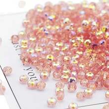 100颗8毫米高品质玻璃水晶珠，扁平圆形散珠，适用于DIY手链和项链首饰制作 - 水粉紅色 - 查看 5
