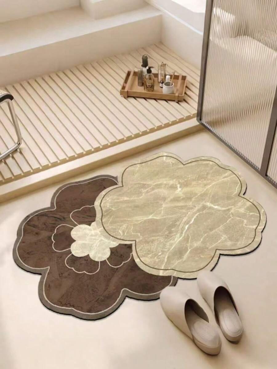 1pc Spring/Summer New Arrival, Absorbent Diatomite Mat, Luxury Faux Marble Floral Pattern Bath Mat, Bathroom Rug, Doormat, Small Carpet, Washable Carpet For Home Decor, Bedroom, Outdoor Use - Multicolor - View 1