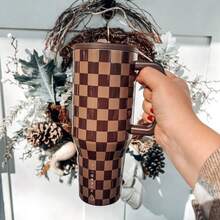 HYDRO-JUG, 40 OZ, Leopard Print,Blair, Black Tie, Coffee Checkered, Black And White Checkered, Western Cowboy, Cherry, Stainless Steel Portable Water Cup, Equipped With Straw And Handle, Double-Layer Vacuum Insulated Stainless Steel Water Bottle, High-Quality Summer, Autumn And Winter Beverage Container, Using Vacuum Insulation Technology, Large Capacity, Suitable For Sports, Travel, Outdoor, Fitness, Office Use, Teacher Gifts, Valentine's Day Gifts, Birthday Gifts, Thanksgiving Gifts, Christmas Gifts, Halloween Gifts, Halloween Party Gifts, Party Supplies And Other Scenarios. - Lưới cà phê - Xem 1