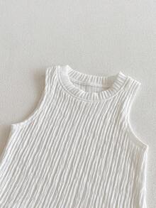 婴幼儿男女通用休闲套装 - 白色竖条纹无袖上衣+短裤两件套 - 白色 - 查看 7