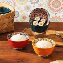 Bộ 4 bát cơm kiểu Bohemian, đồ dùng ăn uống bằng gốm tráng men dưới men, bát ăn sáng tạo và chịu nhiệt. - Nhiều màu - Xem 2