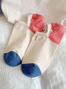 1 Pair New Arrival Women Summer Thin Boat Socks, Non-Slip Invisible Short Socks With Smiling Face Contrast Color, Cute - Multicolor - View 6