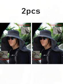 1/2/5pcs Men's Summer Detachable Shawl Outdoor Quick-Dry Waterproof Bucket Hat, Sun Protection Hat For Fishing, Hiking, Hunting, Breathable,Beach,Holiday - A - View 13