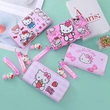 SANRIO 1个Hello Kitty女士长款钱包，可爱粉色拉链手拿包，带娃娃钥匙扣吊坠，大容量卡包，零钱袋，腕带，萌系卡通手机钱包，多卡位，女士旅行收纳好礼 - 1pc - 查看 2