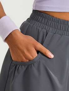 NcmRyu 1pc Women Elastic Waist Pocket Loose Sports Shorts - 灰色 - 查看 5
