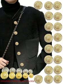 10颗电镀仿金属纽扣，3D立体雕刻，网格边框设计，适用于西装、马甲、夹克、裤子、家居用品，复古金属纽扣套装，颜色包括金色、黑色、白色、黄色、粉色。 - 金色 - 查看 2