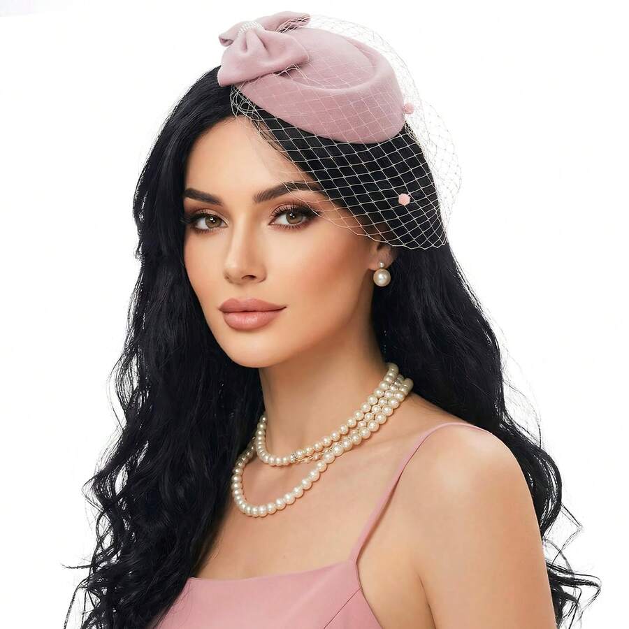 Fascinator Hat For Women Veil Fascinators Tea Party Wedding Retro Pillbox Hats For Cocktail Dresses Accessories - A - View 1