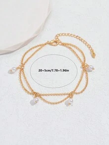 1条简约波西米亚风仿珍珠脚链，女士夏季海滩度假日常佩戴及礼品 - 金黃色 - 查看 2
