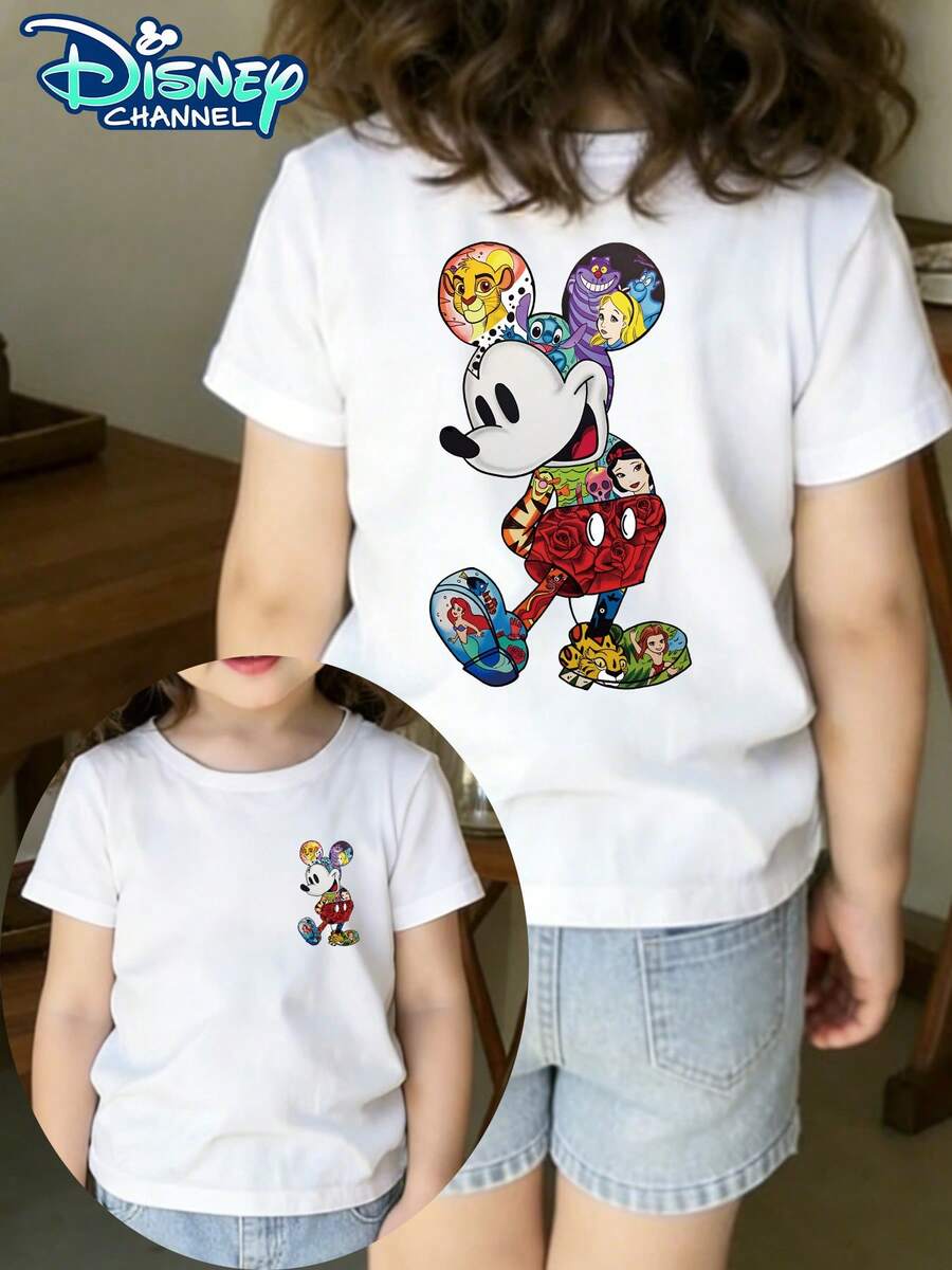 Disney Characters Mickey Mouse Double-Sided Print - Infant And Toddler T-Shirt Design Short-Sleeved Casual Style Cute Style Comfortable And Loose Fit Suitable For Young Children Perfect For Parties And Playtime Machine Washable - trắng - Xem 1