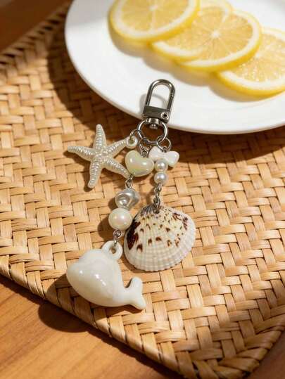 航海风挂饰，海星、贝壳、海豚造型，珠光珍珠，独特设计包包挂件