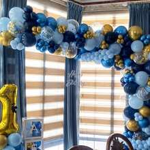 Blue & Gold Balloon Garland Arch Kit, Navy Blue, Light Blue, Metallic Gold & Blue Balloon Arch Set, Macaron Blue & Gold Foil & Sequin Balloons For Birthday, Wedding, Graduation, Baby Shower Party Decoration - A-1 - View 5
