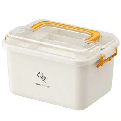1pc Transparent Double-Layer Family/Dorm Medicine Cabinet, Medication Storage Box, First Aid Medicine Organizer, First Aid Kit, Compact High Capacity Medicine Storage Box With Dividers, Full Set Of Medical Supplies, Multifunctional First Aid Kit. Can Be Used As Easter Or Mother's Day Gift.